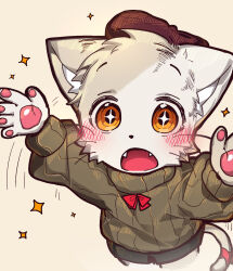 Rule 34 | + +, 1boy, animal ears, beret, blush, cat boy, cat ears, cat tail, child, fangs, furry, furry male, hat, highres, male focus, open mouth, orange eyes, original, outstretched arms, pawpads, popokachip, ribbon, shorts, solo, sparkle, spread arms, sweater, tail, tail ornament, tail ribbon, turtleneck, turtleneck sweater, whiskers