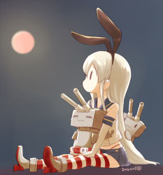 Rule 34 | 10s, 1girl, 2014, blonde hair, dated, elbow gloves, full moon, gloves, hairband, kantai collection, long hair, looking away, moon, nagian, red moon, rensouhou-chan, school uniform, serafuku, shimakaze (kancolle), sitting, skirt, solo, striped clothes, striped thighhighs, thighhighs, white gloves, | |