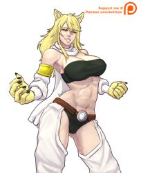 Rule 34 | 10s, 1girl, abs, akame ga kill!, blonde hair, breasts, female focus, knifoon, large breasts, leone (akame ga kill!), simple background, solo, tagme, yellow eyes