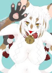 Rule 34 | breasts, brown eyes, brown hair, cat, furry, highres, multicolored hair, open mouth, pozpozpoor, two-tone hair, white hair