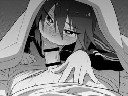 Rule 34 | 2boys, androgynous, bar censor, bed sheet, censored, cheek bulge, clothes pull, erection, fellatio, greyscale, hair between eyes, hatsukoi zombie, ibusuki ririto, jacket, long sleeves, looking at viewer, male focus, monochrome, multiple boys, organ rn, penis, pointless censoring, pov, stealth fellatio, stealth sex, sweat, track jacket, trap, under covers, yaoi