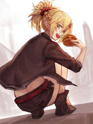 Rule 34 | 1girl, aito, alternate costume, blonde hair, braid, commentary request, fate/grand order, fate (series), green eyes, hair between eyes, highres, long hair, mordred (fate), mordred (fate/apocrypha), ponytail, solo, teeth, upper teeth only
