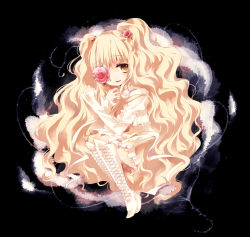 Rule 34 | 00s, bad id, bad pixiv id, blonde hair, boots, dress, eyepatch, flower, frills, hair flower, hair ornament, kirakishou, knee boots, long hair, rose, rozen maiden, shichi, solo, twintails, very long hair, yellow eyes