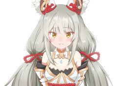 Rule 34 | 1girl, absurdres, animal ears, breasts, cat ears, chest jewel, detached sleeves, facial mark, highres, kageyasu, long hair, looking at viewer, low twintails, nia (blade) (xenoblade), nia (xenoblade), silver hair, small breasts, smile, solo, spoilers, twintails, very long hair, xenoblade chronicles (series), xenoblade chronicles 2, yellow eyes