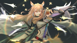 Rule 34 | 1girl, absurdres, ahoge, animal ear fluff, animal ears, arknights, arm up, armor, belt, black background, black gloves, blonde hair, breasts, brown eyes, closed mouth, cowboy shot, dress, floating, floating object, gloves, headset, highres, holding, holding polearm, holding weapon, horse ears, horse girl, horse tail, large breasts, long hair, long sleeves, looking at viewer, midriff, naoel (naoel art), nearl (arknights), nearl the radiant knight (arknights), polearm, shoulder armor, sideless outfit, simple background, smile, solo, tail, very long hair, weapon, white dress