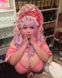 Rule 34 | 1girl, asian, breasts, fat, hoshima mika, huge breasts, photo (medium), purple hair, solo