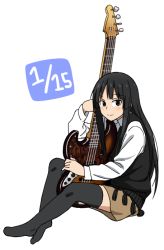 Rule 34 | 1girl, akiyama mio, black eyes, black hair, guitar, iefukurou, instrument, k-on!, long hair, md5 mismatch, resolution mismatch, solo, source larger, sweater, thighhighs