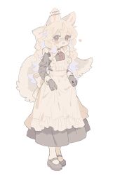 Rule 34 | 1girl, animal ear piercing, animal ears, apron, back bow, black dress, black footwear, black gloves, bow, choker, dog ears, dog girl, dog tail, dress, frilled apron, frilled bow, frills, full body, furry, furry female, gloves, gomafuto, green eyes, hair bow, half updo, heart, highres, long hair, looking at viewer, maid, maid apron, mary janes, necktie, open mouth, original, pantyhose, red choker, red necktie, shoes, simple background, skirt hold, smile, solo, standing, tachi-e, tail, white apron, white background, white bow, white hair, white pantyhose
