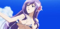 Rule 34 | 1girl, animated, animated gif, assisted exposure, breasts, covering privates, covering breasts, koihime musou, kouchuu, large breasts, long hair, mature female, nipples, purple hair, screencap