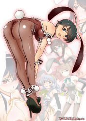 Rule 34 | 6+girls, animal ears, ass, bare shoulders, black gloves, bow, bowtie, breasts, brown leotard, rabbit ears, rabbit tail, dated, detached collar, elbow gloves, fake animal ears, fishnet pantyhose, fishnets, fusou (kancolle), gloves, grey eyes, high heels, kantai collection, large breasts, leotard, long hair, looking at viewer, looking back, medium breasts, michishio (kancolle), mogami (kancolle), moke ro, multiple girls, pantyhose, playboy bunny, red eyes, shigure (kancolle), short hair, strapless, strapless leotard, tail, thighhighs, wrist cuffs, yamagumo (kancolle), yamashiro (kancolle)