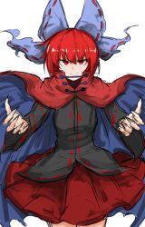 Rule 34 | 1girl, bad id, bad pixiv id, bow, cape, hair bow, kankan33333, red eyes, red hair, sekibanki, short hair, solo, touhou