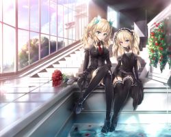 Rule 34 | 10s, 2girls, age difference, black gloves, black legwear, blonde hair, blue eyes, blush, boku wa tomodachi ga sukunai, bouquet, butterfly hair ornament, child, elbow gloves, empty pool, flower, frilled legwear, full body, garter straps, gloves, gothic lolita, hair ornament, hairband, hasegawa kobato, headdress, heterochromia, implied yuri, indoors, kashiwazaki sena, lolita fashion, lolita hairband, long hair, md5 mismatch, multiple girls, necktie, onee-loli, open mouth, petals, plant, pool, red eyes, red flower, red rose, rose, shoes, sitting, smile, soaking feet, stairs, thighhighs, tree, twintails, two side up, water, wingheart, yuri