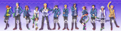 Rule 34 | 6+boys, bad id, blonde hair, clothes, crossed arms, everyone, full body, glasses, gradient background, highres, male focus, multiple boys, necktie, open mouth, pants, personification, purple eyes, school uniform, shoes, tagme, teeth, uniform