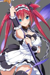 Rule 34 | 1girl, airi (queen&#039;s blade), airi (queen&#039;s blade unlimited), apron, black dress, black ribbon, black thighhighs, blue eyes, bow, bowtie, breasts, chain, chain leash, cleavage, crotch seam, dress, frills, hair bow, hair ribbon, holding, holding weapon, leash, long hair, looking at viewer, maid, maid apron, maid headdress, medium breasts, panties, pantyshot, parted lips, puffy short sleeves, puffy sleeves, queen&#039;s blade, queen&#039;s blade unlimited, queen&#039;s blade white triangle, red hair, ribbon, scythe, short sleeves, simple background, smile, solo, thighhighs, twintails, two side up, underwear, very long hair, weapon, white apron, white panties, wrist cuffs
