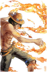 Rule 34 | 10s, 1boy, 2013, abs, artist name, black hair, cowboy hat, fire, freckles, goggles, goggles on headwear, hat, male focus, one piece, portgas d. ace, topless male, skull, solo, supario, white background
