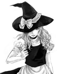 Rule 34 | 1girl, bad id, bad pixiv id, braid, female focus, greyscale, hat, kirisame marisa, long hair, mishima ssuru, monochrome, simple background, solo, thumbs up, touhou, witch, witch hat