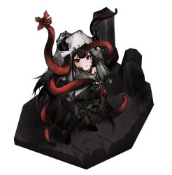 Rule 34 | 1girl, arknights, black hair, highres, horns, looking at viewer, material growth, oripathy lesion (arknights), red eyes, simple background, soda (sod4), solo, transparent background, vambraces, white background