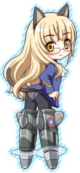 Rule 34 | 00s, 1girl, animal ears, ass, blonde hair, cat ears, cat tail, glasses, long hair, looking back, lowres, mochiya marosuke, panties, panties under pantyhose, pantyhose, perrine h. clostermann, solo, strike witches, striker unit, tail, underwear, world witches series, yellow eyes