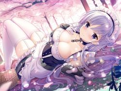 Rule 34 | 1girl, arm guards, azur lane, bad id, bad pixiv id, bare shoulders, basket, belfast (azur lane), black choker, blanket, blush, braid, breasts, candy, chain, cherry blossoms, choker, cleavage, closed mouth, collarbone, corset, dappled sunlight, dress, elbow gloves, flower, food, french braid, frilled gloves, frilled skirt, frills, garter straps, gloves, hand on own chest, knees up, large breasts, lollipop, looking at viewer, looking to the side, lying, maid, maid headdress, md5 mismatch, no shoes, on back, outdoors, petals, pink flower, resolution mismatch, revision, skirt, sleeveless, sleeveless dress, smile, solo, sousouman, sunlight, thighhighs, tree, white dress, white gloves, zettai ryouiki