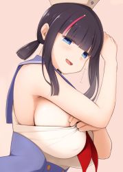 Rule 34 | 1girl, bare shoulders, black hair, blue eyes, blue sailor collar, blue skirt, blush, braid, breasts, buttons, double-breasted, fate/grand order, fate (series), hat, kurikara, large breasts, looking at viewer, low twin braids, medium hair, multicolored hair, one-piece swimsuit, open mouth, pink hair, sailor collar, sailor hat, sideboob, sidelocks, skirt, smile, solo, streaked hair, swimsuit, twin braids, utsumi erice, utsumi erice (swimsuit avenger), utsumi erice (swimsuit avenger) (second ascension), white hat, white one-piece swimsuit