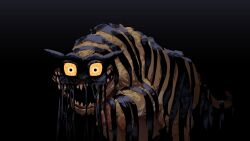 Rule 34 | absurdres, black background, dream tiger (govy9807), highres, looking at viewer, no humans, open mouth, orange fur, original, shadow, sharp teeth, teeth, tiger, tiger stripes, tsaa art