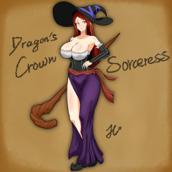Rule 34 | 1girl, absurdres, breasts, character name, dragon&#039;s crown, highres, large breasts, long hair, red hair, sorceress (dragon&#039;s crown)