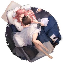Rule 34 | 1girl, animal ears, bare shoulders, barefoot, black footwear, breasts, closed eyes, coat, unworn coat, coffee, coffee cup, couch, cup, disposable cup, from above, full body, game cg, girls&#039; frontline, girls&#039; frontline neural cloud, high heels, highres, lab coat, large breasts, legs, louboutins, lying, official art, on back, on couch, paper, patent heels, pen, persicaria (neural cloud), pillow, pink hair, pumps, ribbed sweater, shoes, unworn shoes, sleeping, sleeveless, sleeveless sweater, solo, stiletto heels, sweater, transparent background