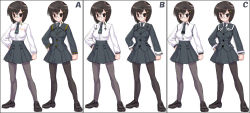 Rule 34 | black eyes, black hair, bob cut, expressionless, glasses, hair ornament, hairclip, hand on own hip, hechi, highres, jacket, necktie, original, pantyhose, short hair, simple background, skirt, thighhighs, uniform, white background