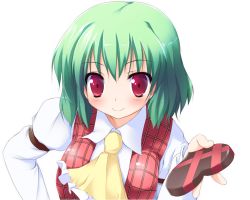 Rule 34 | 1girl, bad id, bad pixiv id, breasts, candy, chocolate, chocolate heart, female focus, food, green hair, heart, highres, kazami yuuka, pilky, red eyes, short hair, simple background, solo, touhou, transparent background