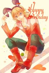 Rule 34 | 10s, 1boy, animal ears, barnaby brooks jr., birthday, blonde hair, blue eyes, boots, rabbit ears, carrot, glasses, jacket, jewelry, male focus, necklace, red jacket, shitora, shitora (citora), solo, tiger &amp; bunny