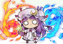 Rule 34 | 1girl, blue bow, blue ribbon, blush, book, boots, bow, brown footwear, closed mouth, crescent, crescent hat ornament, dress, full body, hair bow, hat, hat ornament, hat ribbon, holding, holding book, long hair, long sleeves, mob cap, nekoguruma, o o, patchouli knowledge, purple dress, purple hair, purple hat, red bow, red ribbon, ribbon, smile, solo, touhou