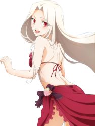 Rule 34 | 1girl, back, bikini, extraction, fate/zero, fate (series), from behind, highres, irisviel von einzbern, long hair, looking at viewer, open mouth, red bikini, red eyes, silver hair, solo, swimsuit, transparent background