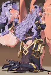 Rule 34 | 1boy, 1girl, absurdres, arms behind back, ass, blush, boots, breasts, camilla (fire emblem), clothed female nude male, cum, cum bubble, cum in mouth, cum on body, cum on breasts, cum on upper body, cum overflow, drawfag, fellatio, fire emblem, fire emblem fates, full body, hair ornament, hand on another&#039;s head, hetero, high heel boots, high heels, highres, irrumatio, kneeling, large breasts, long hair, looking up, motion lines, multiple views, nintendo, nude, oral, panties, penis, purple hair, trembling, underwear, veins, veiny penis, x-ray
