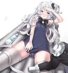 Rule 34 | 1girl, absurdres, alternate hairstyle, bad id, bad pixiv id, black bow, bow, grey hair, highres, indie virtual youtuber, long hair, old school swimsuit, retorillo, school swimsuit, shanoa (vtuber), swimsuit, two side up, virtual youtuber