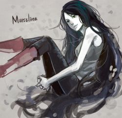 Rule 34 | 1girl, adventure time, animification, bad id, bad pixiv id, bite mark, black hair, boots, cartoon network, character name, dated, fang, long hair, marceline abadeer, pipay, red footwear, smile, solo, vampire