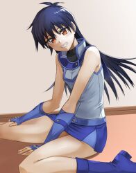 Rule 34 | 1girl, bare shoulders, blue hair, boots, breasts, brown eyes, commission, duel academy uniform (yu-gi-oh! gx), fingerless gloves, gloves, long hair, looking at viewer, medium breasts, miniskirt, official alternate costume, on floor, rourou ill, saotome rei, school uniform, shirt, sitting, skeb commission, skirt, sleeveless, sleeveless shirt, small breasts, smile, solo, wariza, yu-gi-oh!, yu-gi-oh! gx