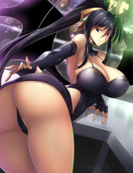 Rule 34 | 1girl, ass, bare shoulders, black hair, breasts, cleavage, curvy, haganef, high school dxd, highres, himejima akeno, hip focus, huge ass, huge breasts, large breasts, long hair, looking back, ponytail, solo, thick thighs, thighs, very long hair, wide hips