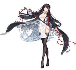 Rule 34 | black hair, black thighhighs, blunt bangs, counter:side, full body, long hair, no panties, official art, pelvic curtain, red eyes, sheath, thighhighs, transparent background, unsheathing, weapon, yen xing lanchester