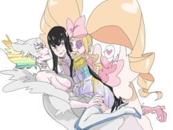Rule 34 | 10s, 3girls, big hair, black hair, blonde hair, boots, bow, drill hair, epaulettes, eyepatch, girl sandwich, hair bow, hand on another&#039;s chin, harime nui, heart, imminent rape, incest, kill la kill, kiryuuin ragyou, kiryuuin satsuki, long hair, mature female, mother and daughter, multicolored hair, multiple girls, oyakodon (sex), pink bow, pink footwear, rainbow hair, roricstar1, sandwiched, spoken heart, thigh boots, thighhighs, twin drills, twintails, yuri