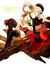 Rule 34 | 10s, alisa ilinichina amiella, back-to-back, boots, breasts, cabbie hat, coat, elbow gloves, gloves, god eater, hat, long hair, looking at viewer, midriff, plaid, skirt, thigh boots, thighhighs, underboob