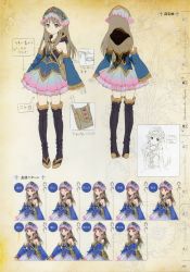 Rule 34 | 1girl, atelier (series), atelier meruru, atelier totori, bare shoulders, blue footwear, blue thighhighs, blush, boots, brown eyes, brown hair, character sheet, concept art, female focus, flat chest, gradient background, hair ornament, hat, highres, kishida mel, long hair, multiple views, non-web source, official art, partially colored, pleated skirt, skirt, standing, thigh boots, thighhighs, totooria helmold, turnaround, zettai ryouiki