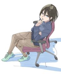 Rule 34 | 1girl, full body, hayakawa pao, shoes, short hair, simple background, sitting, sneakers, solo