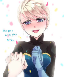 Rule 34 | 1girl, blonde hair, blue eyes, blush, disney, frozen (disney), gloves, highres, kokuchuutei, open mouth, own hands clasped, own hands together