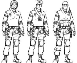 Rule 34 | 3boys, armor, glasses, gloves, greyscale, hat, helmet, male focus, maniacykt, monochrome, multiple boys, police, police uniform, russia, self-upload, sketch, uniform, weapon