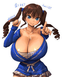 Rule 34 | 1girl, amania orz, blue eyes, breasts, character request, cleavage, copyright request, huge breasts, solo, twintails