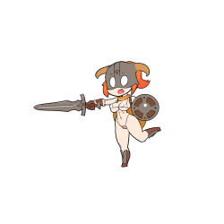 Rule 34 | 1girl, :d, bikini, boots, breasts, brown footwear, brown gloves, chibi, commentary request, dovahkiin, dovakini-chan, fake horns, female pubic hair, gloves, helmet, holding, holding shield, holding sword, holding weapon, horned helmet, horns, large breasts, long hair, looking at viewer, navel, nisetanaka, open mouth, orange hair, ponytail, pubic hair, shield, simple background, smile, solo, stomach, string bikini, swimsuit, sword, the elder scrolls, the elder scrolls v: skyrim, weapon, white background, white bikini