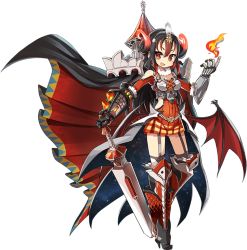 Rule 34 | 1girl, artist request, bare shoulders, bat wings, black hair, boots, bran (oshiro project), cape, full body, gradient hair, high heel boots, high heels, holding, holding sword, holding weapon, horns, multicolored hair, official art, orange eyes, oshiro project:re, oshiro project:re, red hair, single horn, solo, sword, transparent background, weapon, wings