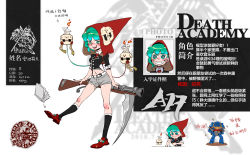 Rule 34 | absurdres, belt, book, character sheet, chinese text, death (entity), ghost, green hair, grim reaper, gun, hat, highres, model, musket, original, paint, painting (action), red footwear, red headwear, scythe, shengwusang, shoes, short shorts, shorts, skull, socks, space marine, undead, warhammer 40k, weapon