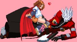Rule 34 | aq interactive, arc system works, arcana heart, atlus, blazblue, clothed sex, crossover, examu, flat chest, heart, konoha (arcana heart), lowres, m.u.g.e.n, pixel art, ragna the bloodedge, sex