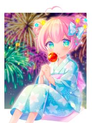 Rule 34 | + +, 1girl, :o, aerial fireworks, ahoge, bad id, bad pixiv id, blue bow, blue eyes, blue flower, blue kimono, blurry, blurry background, blush, bow, candy apple, commentary request, depth of field, double bun, eyebrows hidden by hair, feet out of frame, fireworks, floral print, flower, food, food on face, green eyes, hair between eyes, hair bow, hair bun, hair flower, hair ornament, heart, heart ahoge, holding, holding food, japanese clothes, kimono, komachi pochi, long sleeves, looking at viewer, multicolored eyes, obi, original, own hands together, parted lips, pink hair, plaid, plaid bow, print kimono, sash, sidelocks, solo, wide sleeves, yellow flower